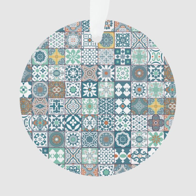 Moroccan tile-orange and light turquoise ornament (Front)