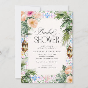 Moroccan Tile Palm Tree & Hibiscus Bridal Shower  Invitation