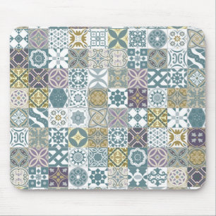 Moroccan tile - pastel blue and gold mouse pad