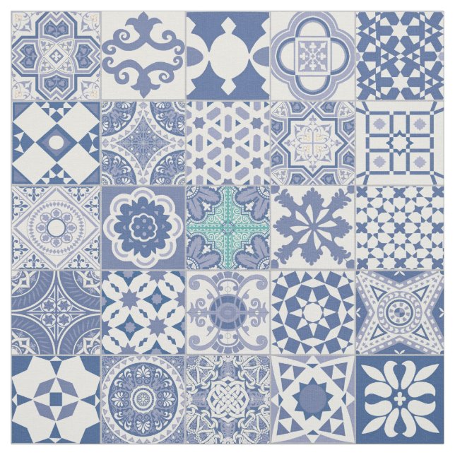 Moroccan tile pastel blue fabric (Swatch)