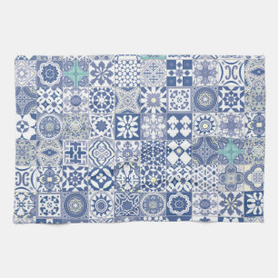 Moroccan tile pastel blue tea towel