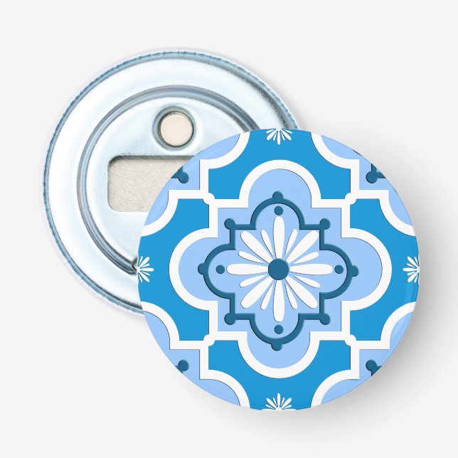 Moroccan tile pattern - Blue and White Bottle Opener (Front)