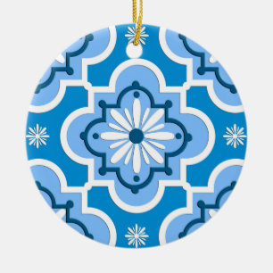 Moroccan tile pattern - Blue and White Ceramic Tree Decoration