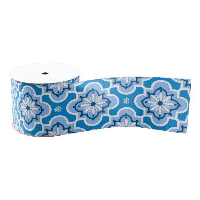 Moroccan tile pattern - Blue and White Grosgrain Ribbon (Spool)