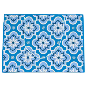 Moroccan tile pattern - Blue and White Large Gift Bag