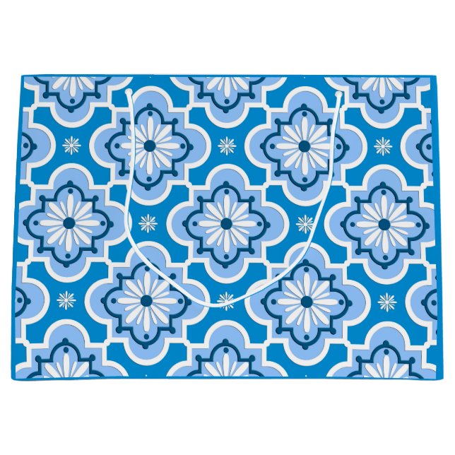 Moroccan tile pattern - Blue and White Large Gift Bag (Front)