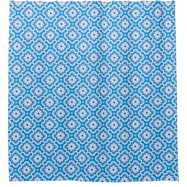 Moroccan tile pattern - Blue and White Shower Curtain (Front)