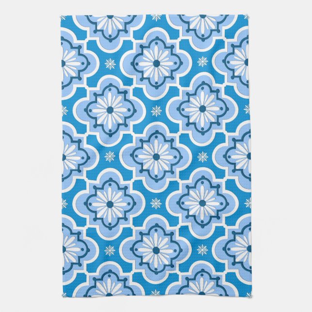 Moroccan tile pattern - Blue and White Tea Towel (Vertical)