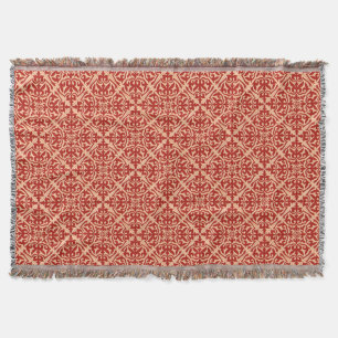 Moroccan Tile Pattern, Coral Orange and Peach Throw Blanket