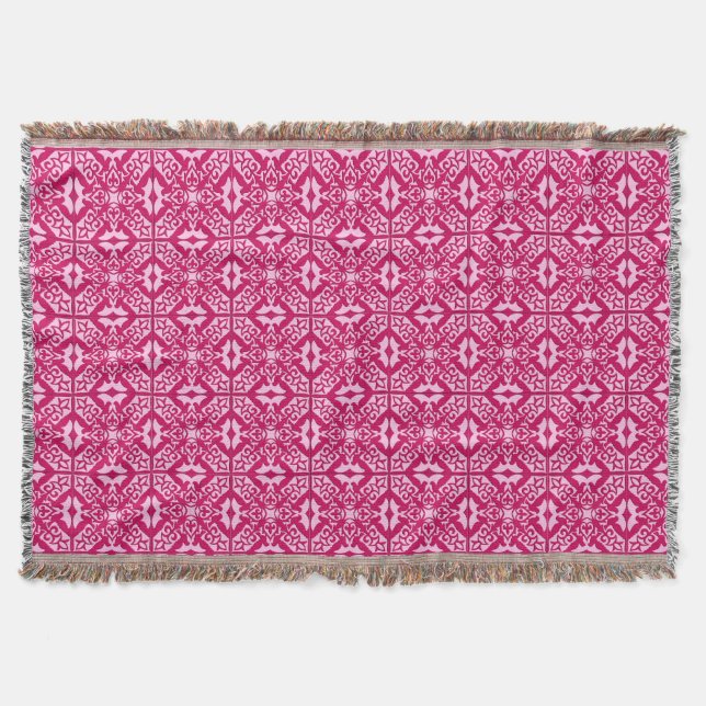 Moroccan Tile Pattern, Fuchsia and Pastel Pink Throw Blanket (Front)