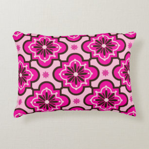 Moroccan Tile Pattern, Fuchsia Pink and Black Decorative Cushion