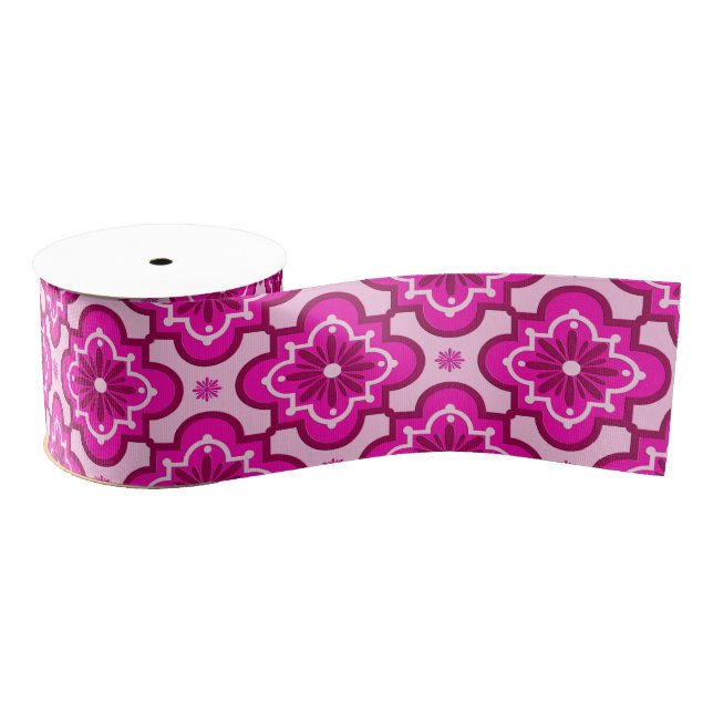 Moroccan tile pattern - Fuchsia Pink Grosgrain Ribbon (Spool)