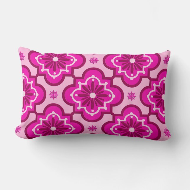 Moroccan tile pattern - Fuchsia Pink Lumbar Cushion (Front)