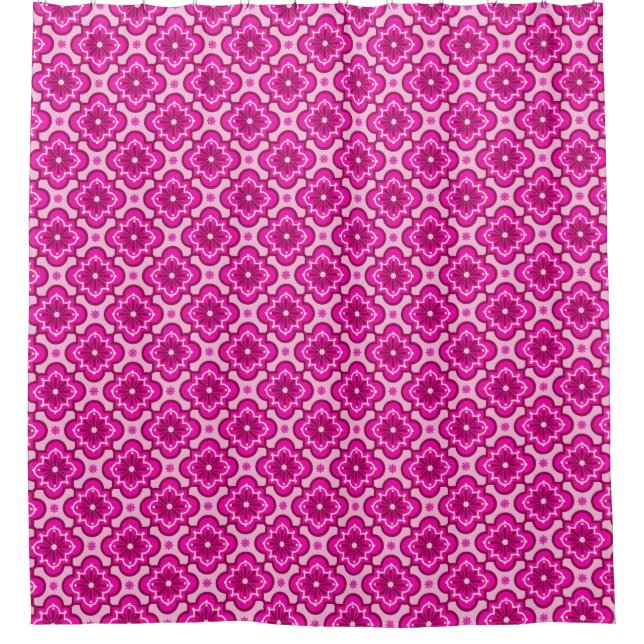 Moroccan tile pattern - Fuchsia Pink Shower Curtain (Front)