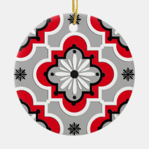 Moroccan tile pattern - Grey and Red Ceramic Tree Decoration
