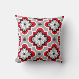 Moroccan tile pattern - Grey and Red Cushion