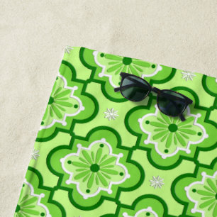 Moroccan Tile Pattern, Lime Green Beach Towel