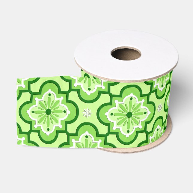 Moroccan tile pattern - Lime Green Grosgrain Ribbon (Spool)