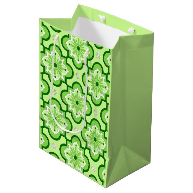 Moroccan tile pattern - Lime Green Medium Gift Bag (Front Angled)