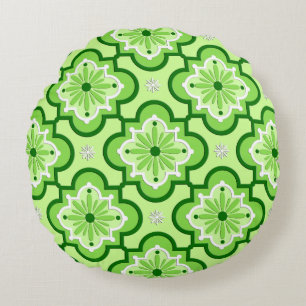 Moroccan tile pattern - Lime Green Round Cushion