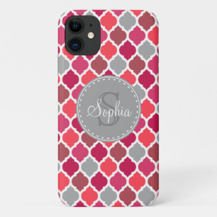 Moroccan Tile Pattern Monogram Stylish Pink Grey Case-Mate iPhone Case