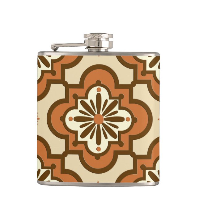 Moroccan tile pattern - Rust and Tan Hip Flask (Front)