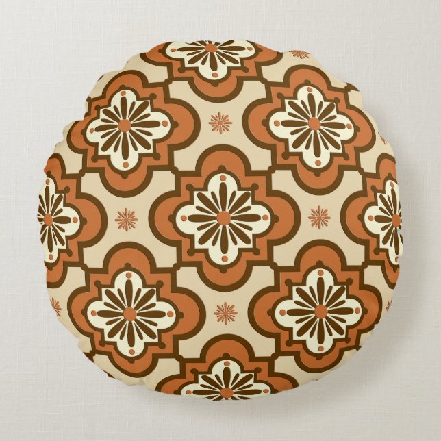 Moroccan tile pattern - Rust and Tan Round Cushion (Front)