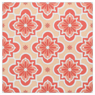Moroccan tile pattern - Shades of Coral Orange Fabric