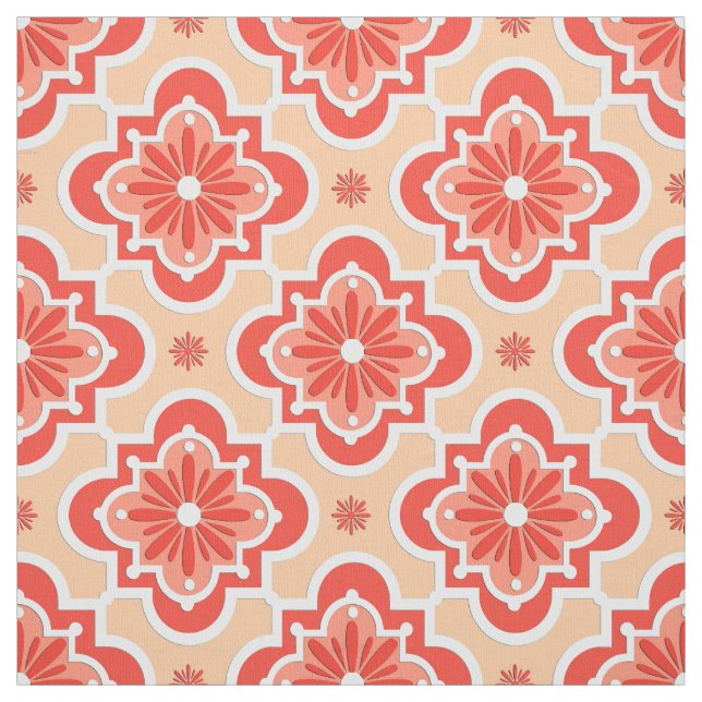 Moroccan tile pattern - Shades of Coral Orange Fabric (Swatch)