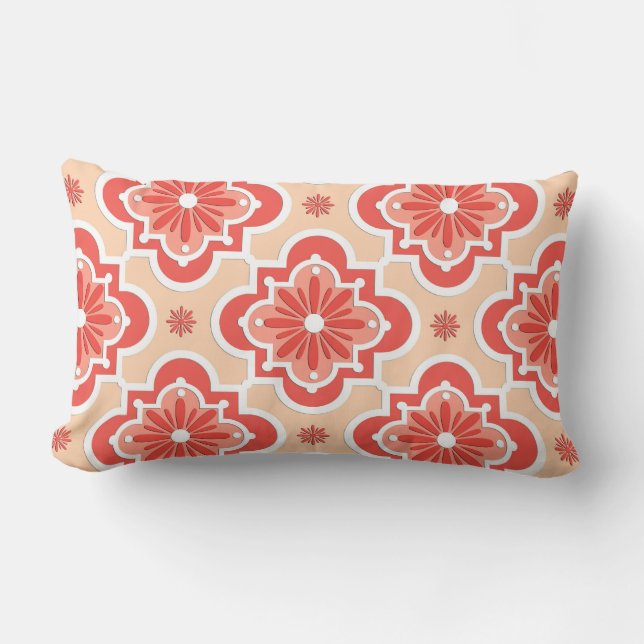 Moroccan tile pattern - Shades of Coral Orange Lumbar Cushion (Front)