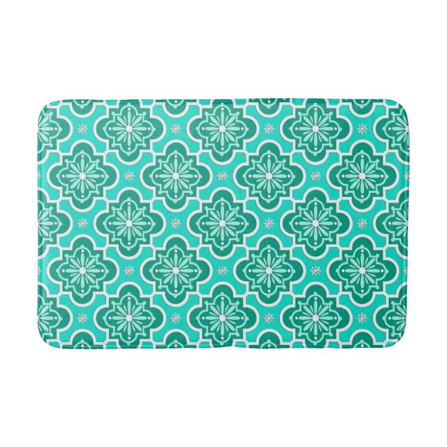 Moroccan tile pattern - Turquoise and Aqua Bath Mat (Front)