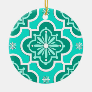 Moroccan tile pattern - Turquoise and Aqua Ceramic Tree Decoration