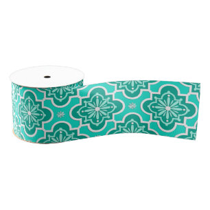 Moroccan tile pattern - Turquoise and Aqua Grosgrain Ribbon