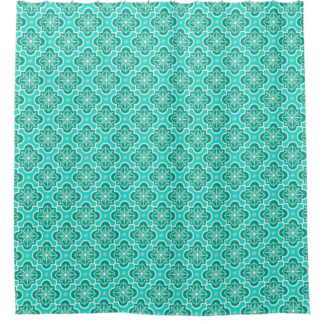Moroccan tile pattern - Turquoise and Aqua Shower Curtain (Front)