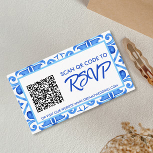 Moroccan Tile Pattern Wedding RSVP QR Code  Enclosure Card