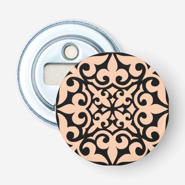 Moroccan tile - peach pink and black bottle opener (Front)