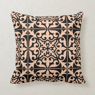 Moroccan tile - peach pink and black cushion