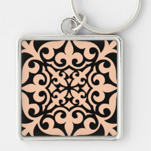 Moroccan tile - peach pink and black key ring