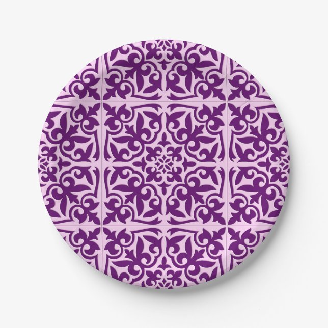 Moroccan tile - purple and orchid paper plate (Front)