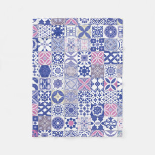 Moroccan tile - purple and pink fleece blanket