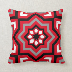 Moroccan Tile, Red, Grey / Grey, Black and White Cushion