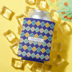 Moroccan Tile Royal Blue Golden Arab Wedding Can Cooler