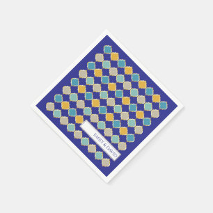 Moroccan Tile Royal Blue Golden Wedding Napkin