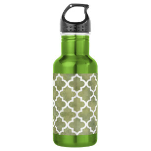 Moroccan Tile Trellis Patterm on Moss Green Marble 532 Ml Water Bottle