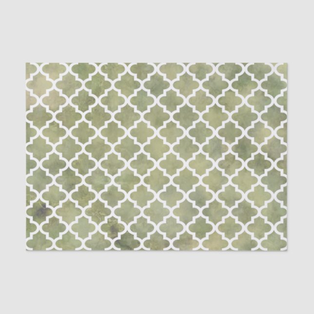 Moroccan Tile Trellis Patterm on Moss Green Marble Tissue Paper (Front)