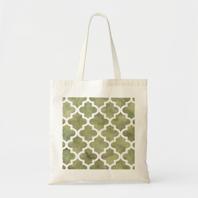 Moroccan Tile Trellis Patterm on Moss Green Marble Tote Bag (Front)