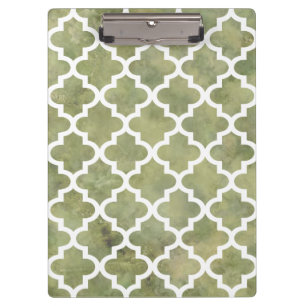 Moroccan Tile Trellis Pattern on Moss Green Marble Clipboard