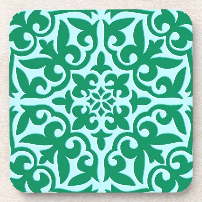 Moroccan tile - turquoise and aqua coaster (Front)