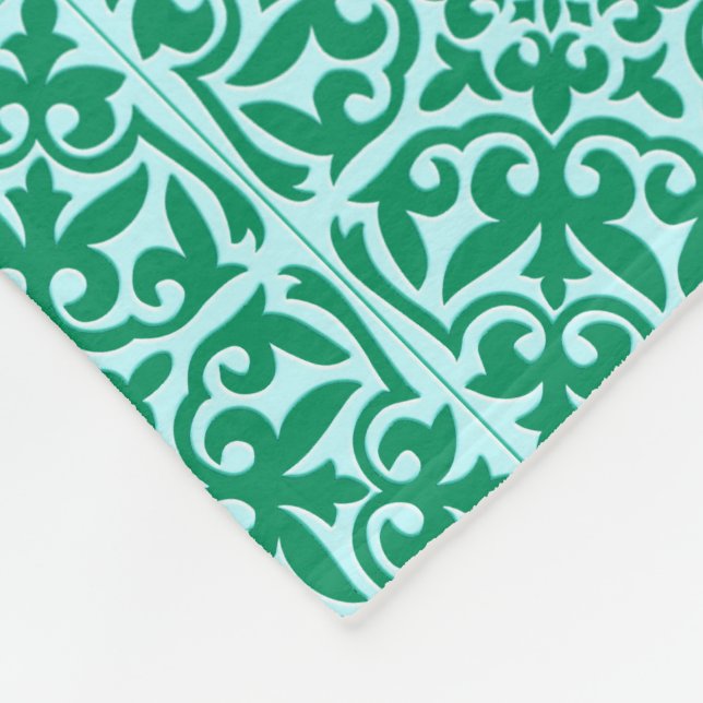 Moroccan tile - turquoise and aqua fleece blanket (Corner)