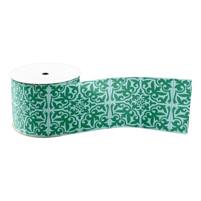 Moroccan tile - turquoise and aqua grosgrain ribbon (Spool)